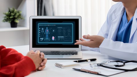A conversation taking place in a clinic. 
