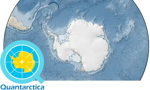 Karte der Antarktis mit Quantarctica-Logo