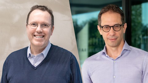 Prof. Helmut Schießel, der neue Sprecher des Exzellenzclusters Physics of Life (links), und Prof. Otger Campàs, stellvertretender Sprecher.