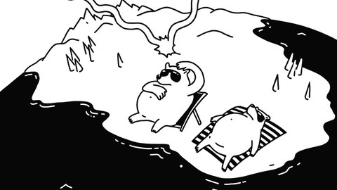 Schwarz-weiß comic: zwei Eisbären sonnen sich auf einer Eisscholle