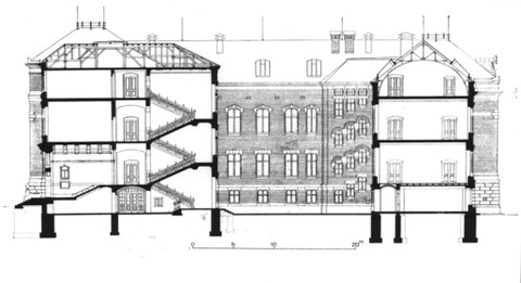 Zeunerbau,Zeichnung Schnitt des Hauptgebäudes