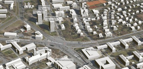 Blick auf ein Modell zur Neuplanung des Fritz-Foerster-Platzes