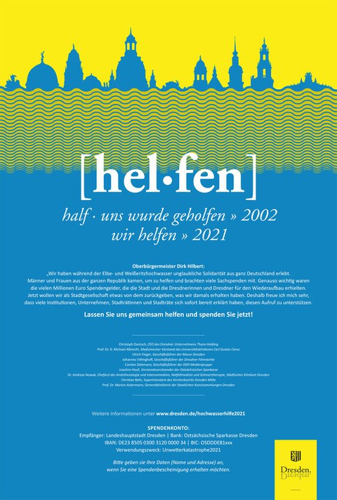 Spendenaufruf der Stadt Dresden für die Flutopfer 2021