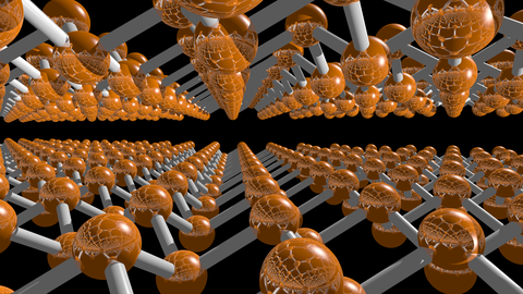 Computermodulation einer zweischichtigen Bienenwabenstruktur mit kleinen Auswölbungen aus Blauem Phosphor.