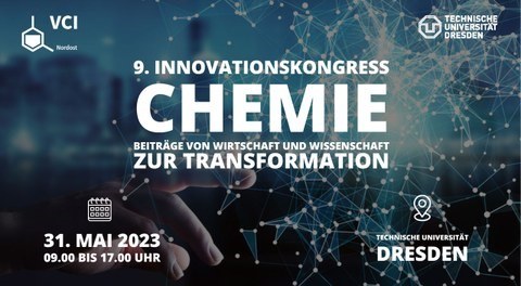 Flyer zum 9. Innovationskongress Chemie "Beiträge von Wirtschaft und Wissenschaft zur Transformation"