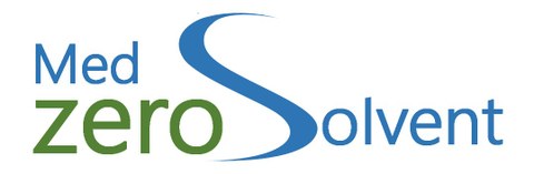 Logo des Med-zero Solvent, Schrift in Grün und Blau auf Weiß