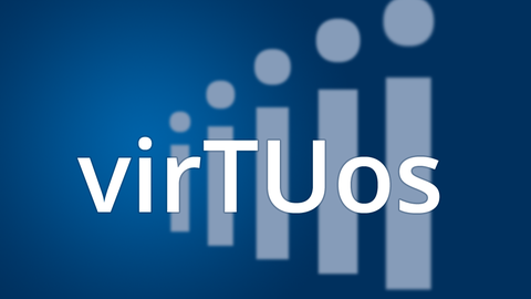 Auf blauem Hintergrund steht in weiß das Wort "virTUos", dahinter ein immer größer werdendes "i"