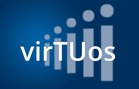 Auf blauem Hintergrund steht in weiß das Wort "virTUos", dahinter ein immer größer werdendes "i"