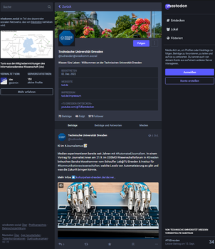 Screenshot der Mastodon-Seite der TU Dresden.
