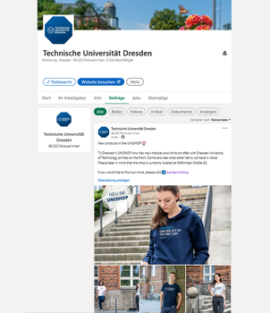 Screenshot der LinkedIn-Seite der TU Dresden.