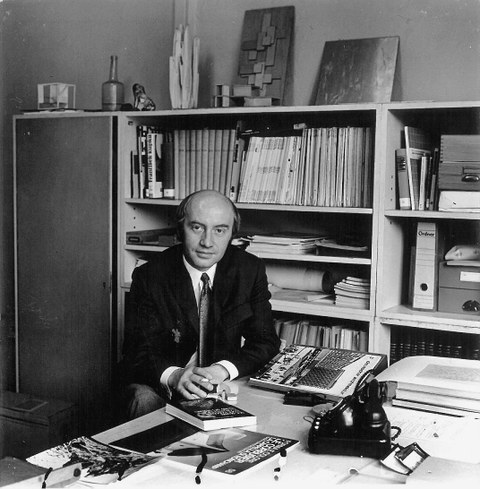 Karlheinz Georgi in his office at TU Dresden in the mid-1970s.