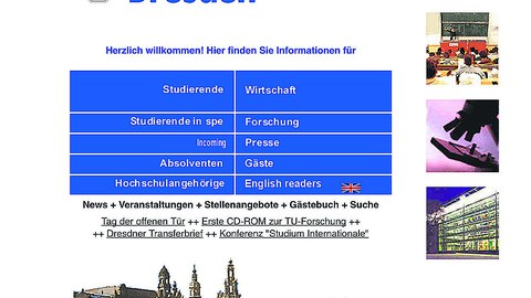Startseite der TU Dresden ab Februar 1999.