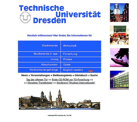 Startseite der TU Dresden ab Februar 1999.