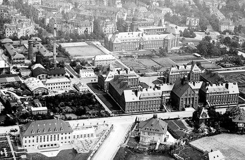 Luftaufnahme des TH-Geländes in Richtung Norden (1930er-Jahre).