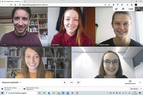 Fünf Mitglieder von »Brain Awareness« auf einem Screenshot einer Videokonferenz.