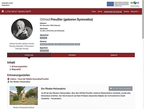 Screenshot des Eintrags zu Otfried Preußler auf www.lis-map.eu.