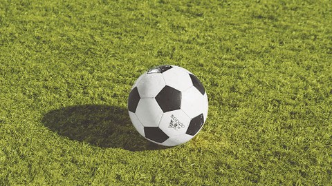 Ein Fußball liegt auf einer grünen Wiese.