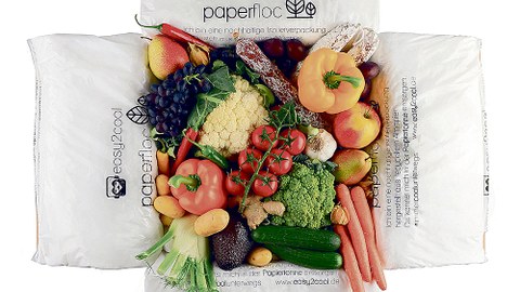 Eine Kühlbox mit verschiedenen Obst- und Gemüsesorten darin.