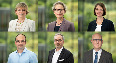 die sechs Mitglieder des Rektorats der TUD ab 2025 im Portrait vor demselben Hintergrund