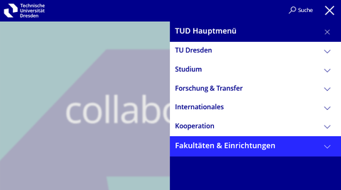 Screenshot der Hauptnavigation des TUD-Webauftritts