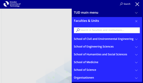 Screenshot of the navigation under “Faculties and Units”