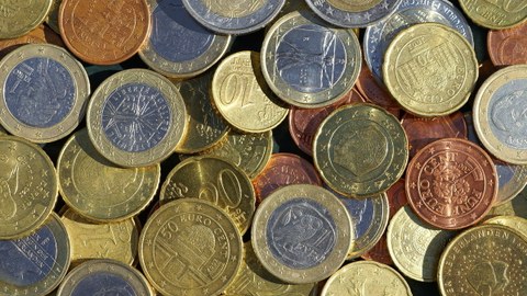 Das Foto zeigt die Rückseite von viel Münzgeld. Es stammt aus unterschiedlichen Ländern, die aber alle den Euro als Währung haben.