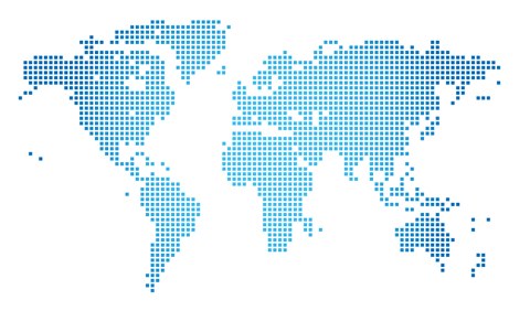 World map in blue dots