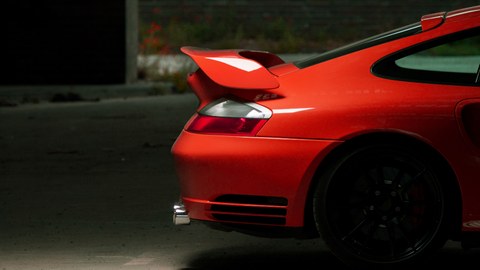 red Porsche, side-gated