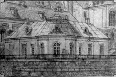 Blick auf den Gartenpavillon der Brühlschen Terrasse, das bescheidene Domizil der Technischen Bildungsanstalt in Dresden