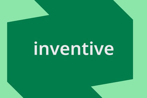 weißer Schriftzug "inventive" vor grünem Hintergrund