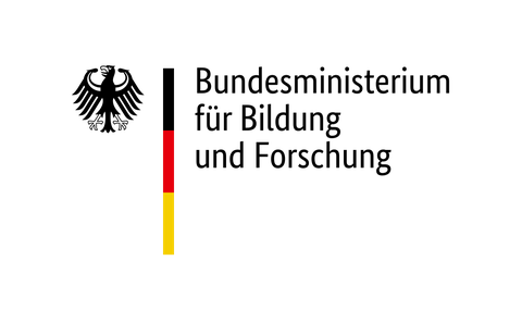 Logo des Bundesministeriums für Bildung und Forschung, links vom Schriftzug wird der Bundesadler und das Balkenelement dargestellt.