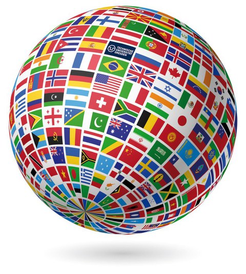 Earth globe made of flags