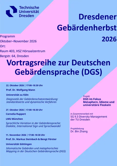 Plakat zum TUD Gebärdenherbst - Vortragsreihe