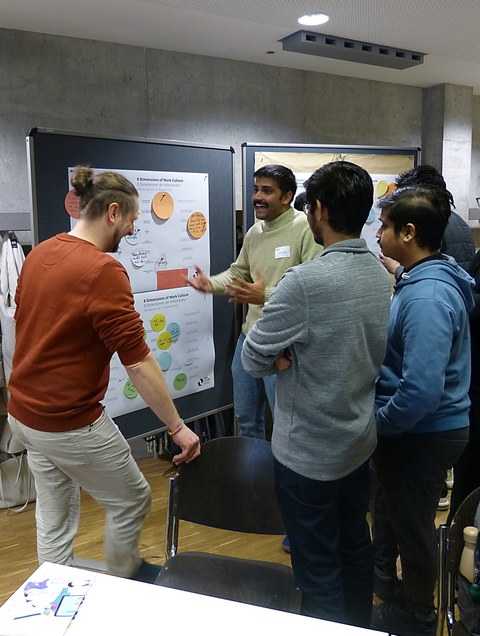 Mehrere Teilnehmende im Austausch während eines Workshops.