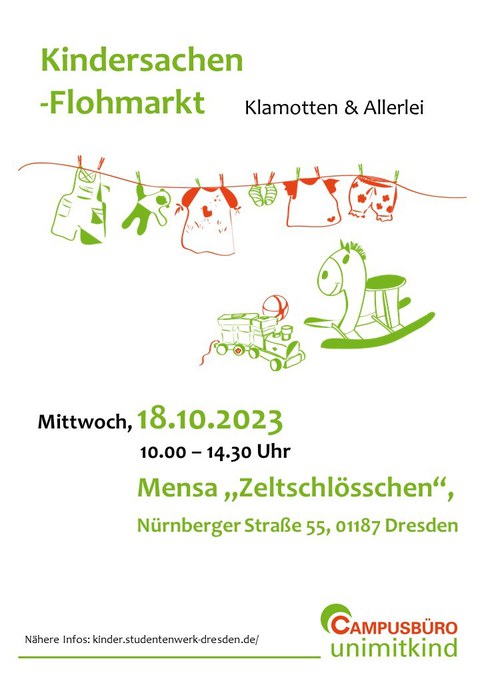 Es handelt sich um ein Plakat für den Baby- und Kindersachenflohmarkt des Campusbüro Uni mit Kind.