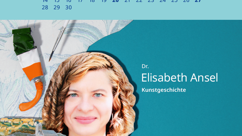 Kalenderblatt Semptember mit einer jungen Frau vor blauem Hintergrund