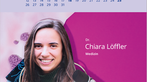 Kalenderblatt januar mit Frau vor lilafarbenem Hintergrund