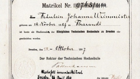 historische Immatrikulation von Johanna Weinmeister