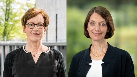 Auf der Fotocollage ist links ein Portrait von Frau Dr. Meyer und rechts ein Portrait von Frau Prof. Böhm zu sehen. 