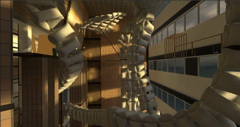 digitale Installation im architektonisch-physischem Raum der Robotron-Kantine