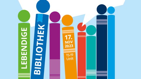 Die Grafik zeigt verschiedene bunte Buchrücken.