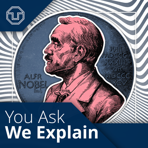Nobelpreisträger Medaille auf Hintergrund von VEranstaltungsreihe You ASK we explain