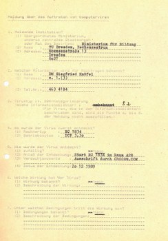 Meldung erster Computerviren 1989 an der TU Dresden 