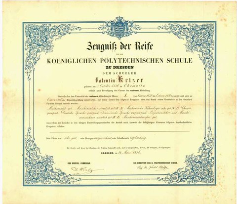 Nachlass V. Ketzer, Zeugnis der Reife 1856