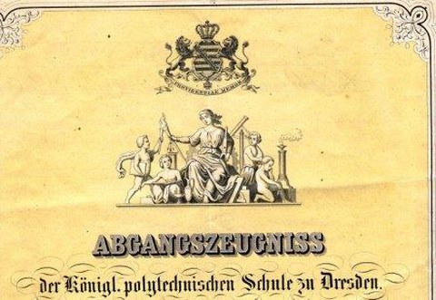 Abschlusszeugnis des Kgl. sächs. Polytechnikums 1868.