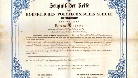 Zeugnis des Studierenden Valentin Ketzer aus dem Jahr 1856.