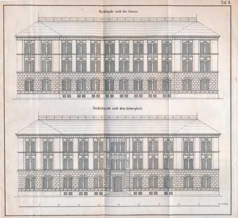 Darstellung des ehemaligen Hauptgebäude am Antonsplatz