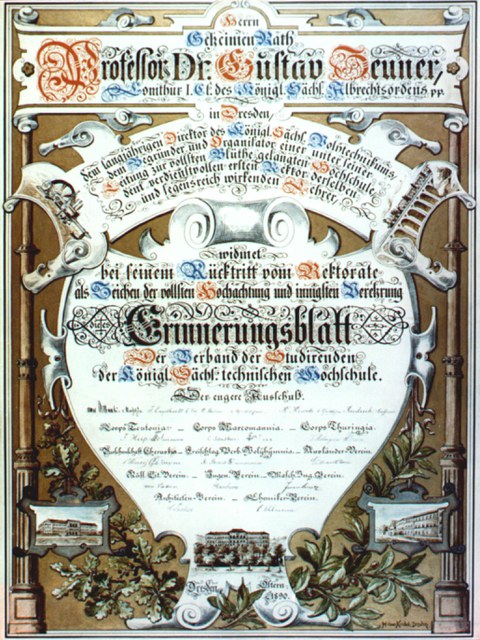 Erinnerungsblatt im Nachlass Zeuner