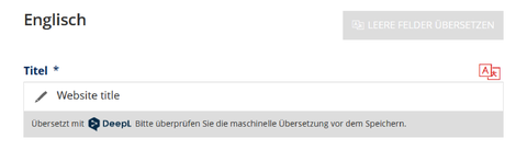 Screenshot der Redaktionsoberfläche mit DeepL-Hinweis