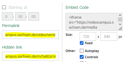 Screenshot with 2 fields selected: Caption 1st field "Permalink", caption 2nd field "Hidden link".
